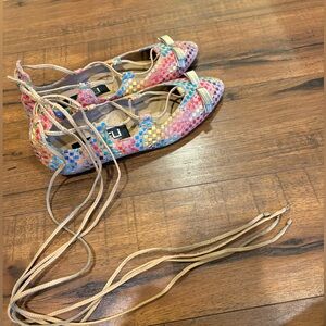 Vaneli Shoes Ballet Flats Cork Leather Multi Color Lace Up Women’s Size 6